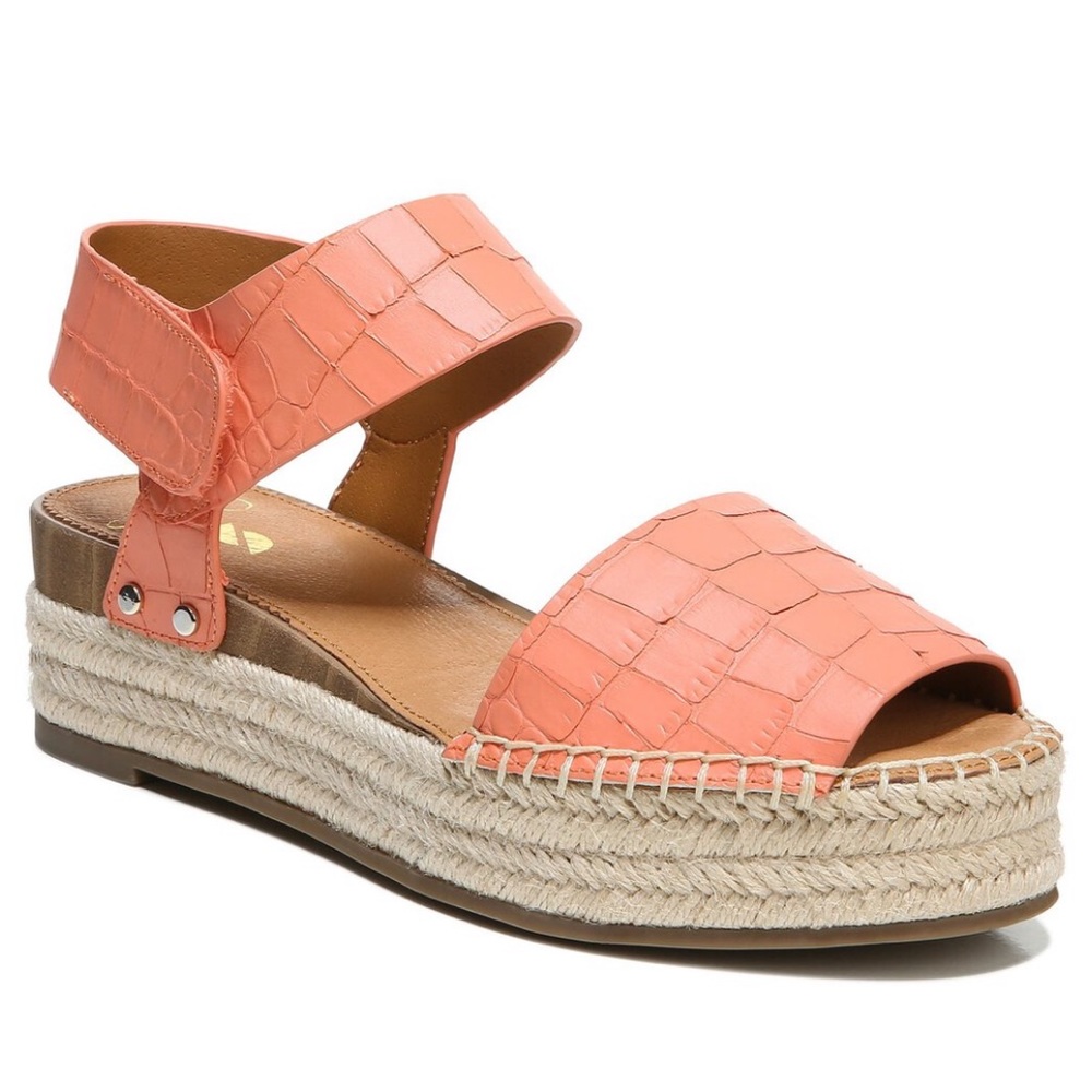 Sarto Oak Espadrille Platform Croc Sandals Ankle Strap Leather Pink Coral 10